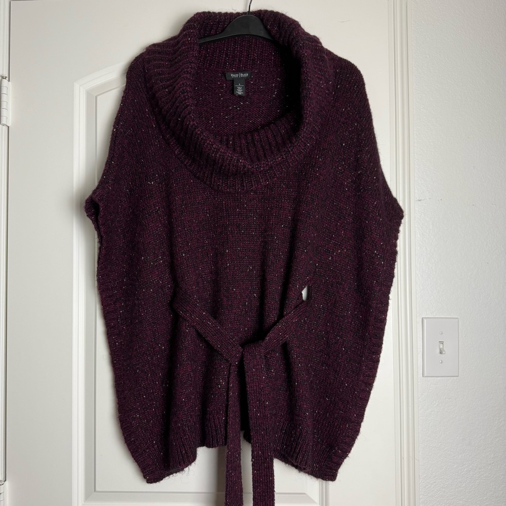 White House Black Market Women Wool Mohair Burgundy Purple Poncho Sweater S